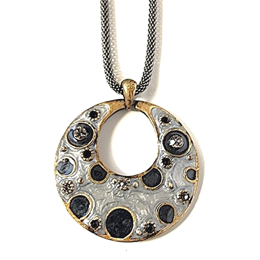 Gray & black enamel pendant necklace
